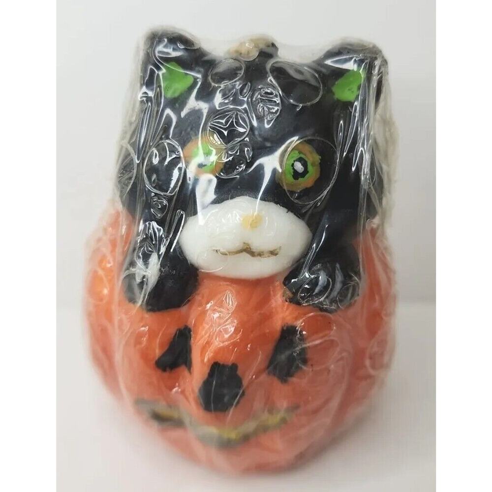 Vintage Black Cat‎ in Pumpkin Candle New in Packaging 3" SKU H44